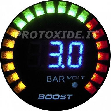 ターボ圧力計と電圧計は-1から+3バーに52ミリメートルをDigiLed 圧力計ターボ、ガソリン、オイル