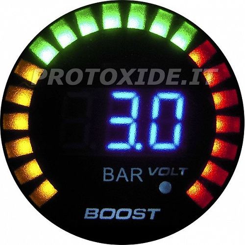 Medidor de pressão de turbo e voltímetro DigiLed faixa 52 milímetros -1 a 3 bar Manômetros de pressão Turbo, gasolina, óleo