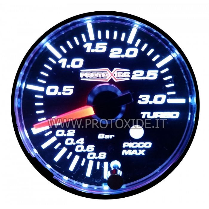 Manometru turbo cu vârf de presiune și memorie de alarmă 52mm -1 până la +3 bar Manometre Turbo, Petrol, Ulei