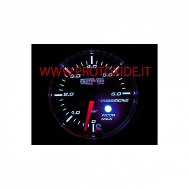 Manometer tegendruk turbo 52mm tot 6 bar met een piek max Drukmeters Turbo, Benzine, Olie