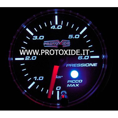 Manômetro de pressão de gasolina e óleo 2 em 1 com memória e pico de 0 a 6 bar, 52 mm, medidores de pressão de turbo, gasolina
