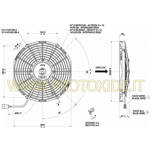 Povečan ventilator za vodni radiator premera 290 mm ventilatorji