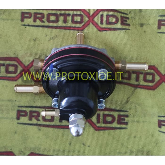 Fuel pressure regulator for injection turbo and aspirated engines with universal external pressure gauge connection Pressure