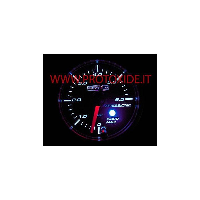 Turbo pressure gauge with memory up to 6 bar round 52mm Turbo, petrol, oil pressure gauges